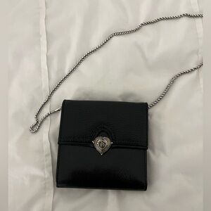 NWOT Vintage Brighton black leather tri-fold wallet with detachable crossbody